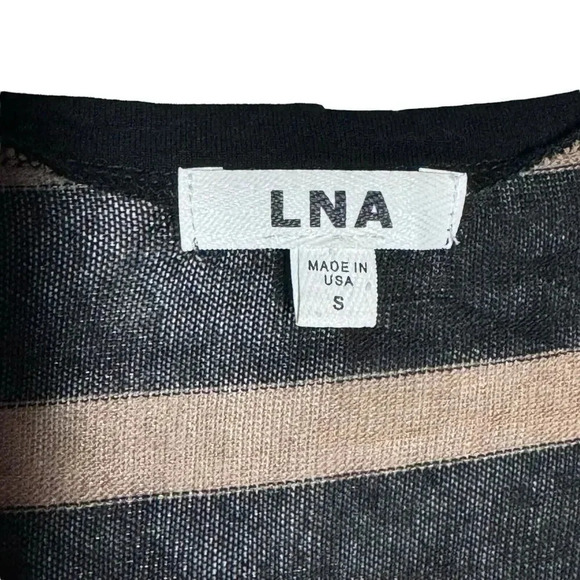 LNA Revolve Striped Long Sleeve scoop neck sweater knit top size Small Black tan - Picture 4 of 9